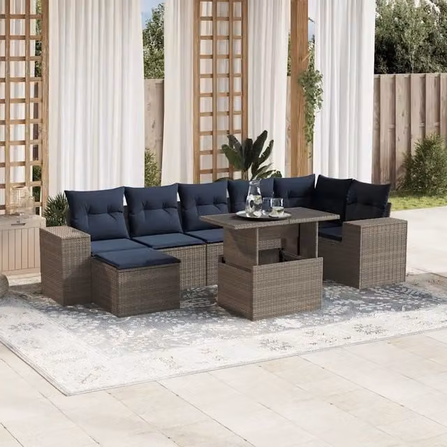 Set Divani da Giardino 8 pz con Cuscini Grigio in Polyrattan 3269321