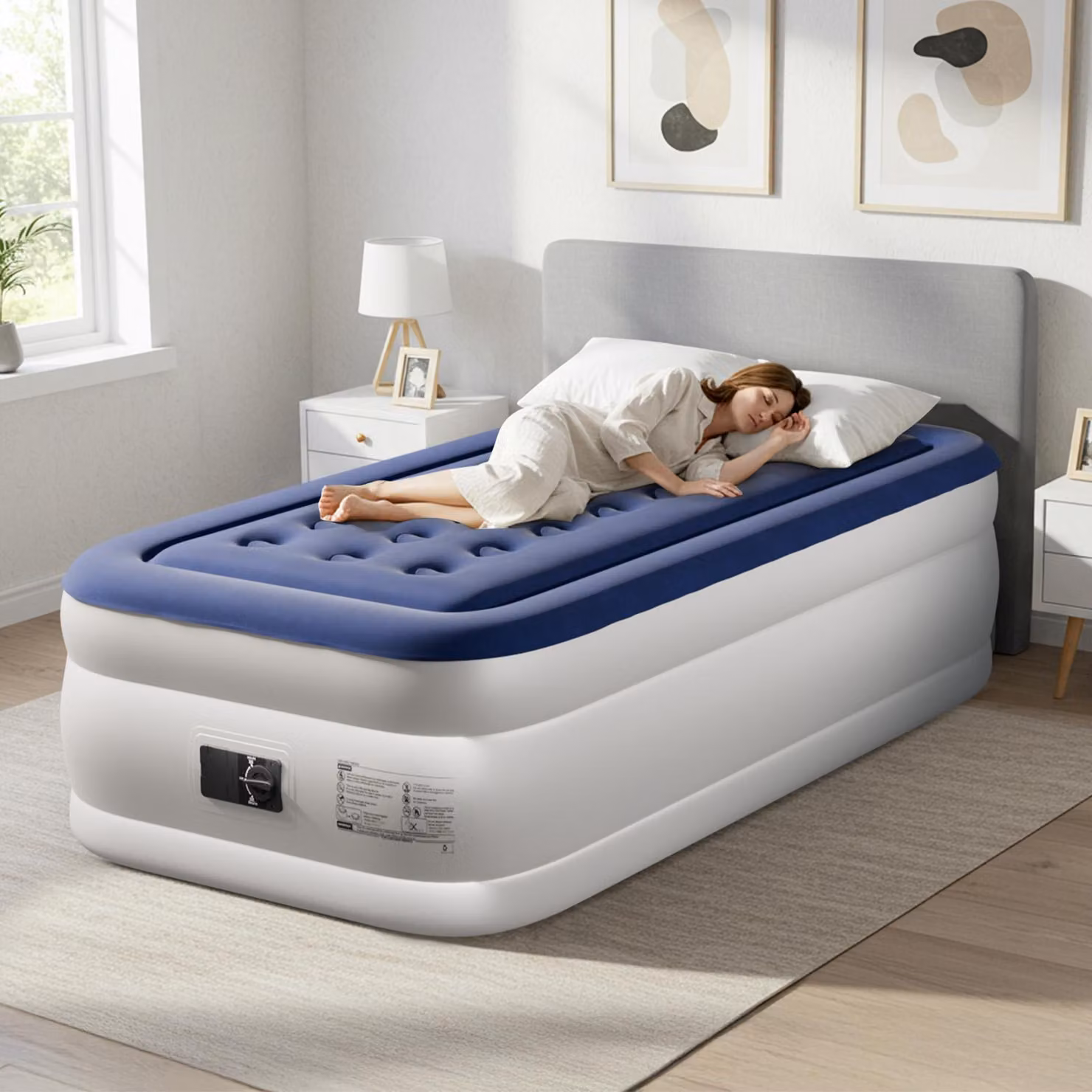 Materasso gonfiabile LEADZM con pompa integrata, 190 x 99 x 45 cm. Materasso gonfiabile con superficie morbida e traspirante