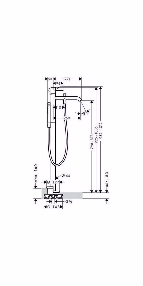 Hansgrohe Axor Uno miscelatore per vasca set prefabbricato maniglia ad arco per montaggio a pavimento cromo, 38442000