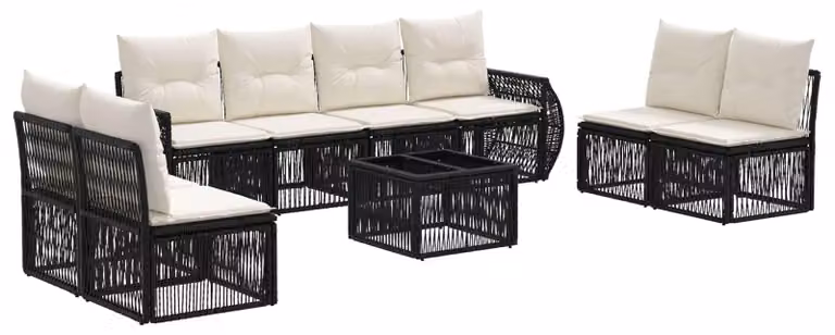 Set Divano da Giardino 9 pcs Nero e Bianco Crema polyrattan