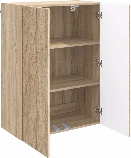 Armadietto a muro moderno in rovere color marrone con ante a battente e ripiani interni L/P/H: 66 x 34,5 x 90 cm