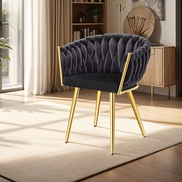Set di 4 sedie da pranzo moderne TecTake GmbH in velluto nero e oro con dettagli metallici lucidi