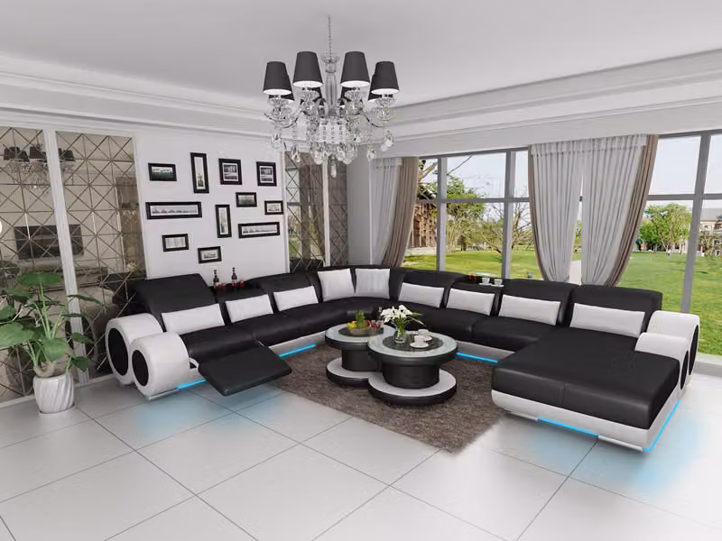 Ledersofa Couch Wohnlandschaft Ecksofa Eck Garnitur Design Modern Sofa mit USB