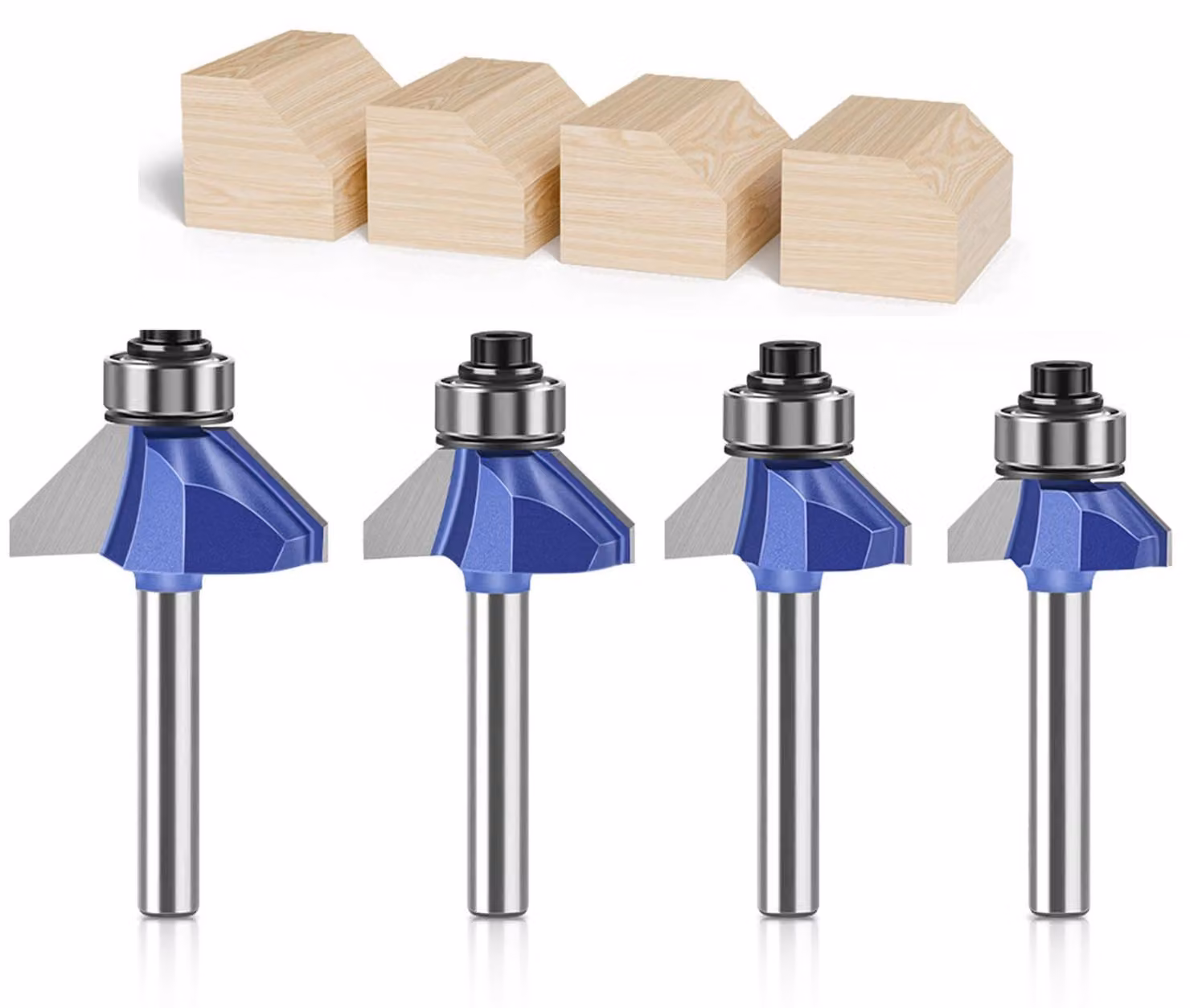Set di 4 frese a colonna da 6 mm, con angolo di inclinazione di 45 gradi, per lavorazioni del legno