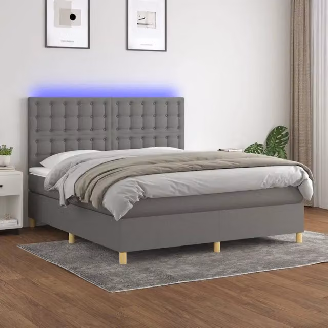 Letto Ibrido vidaXL con Materasso a Molle, Illuminazione LED e Porta USB, Grigio e Bianco, L/P/H: 160 x 200 x 128 cm