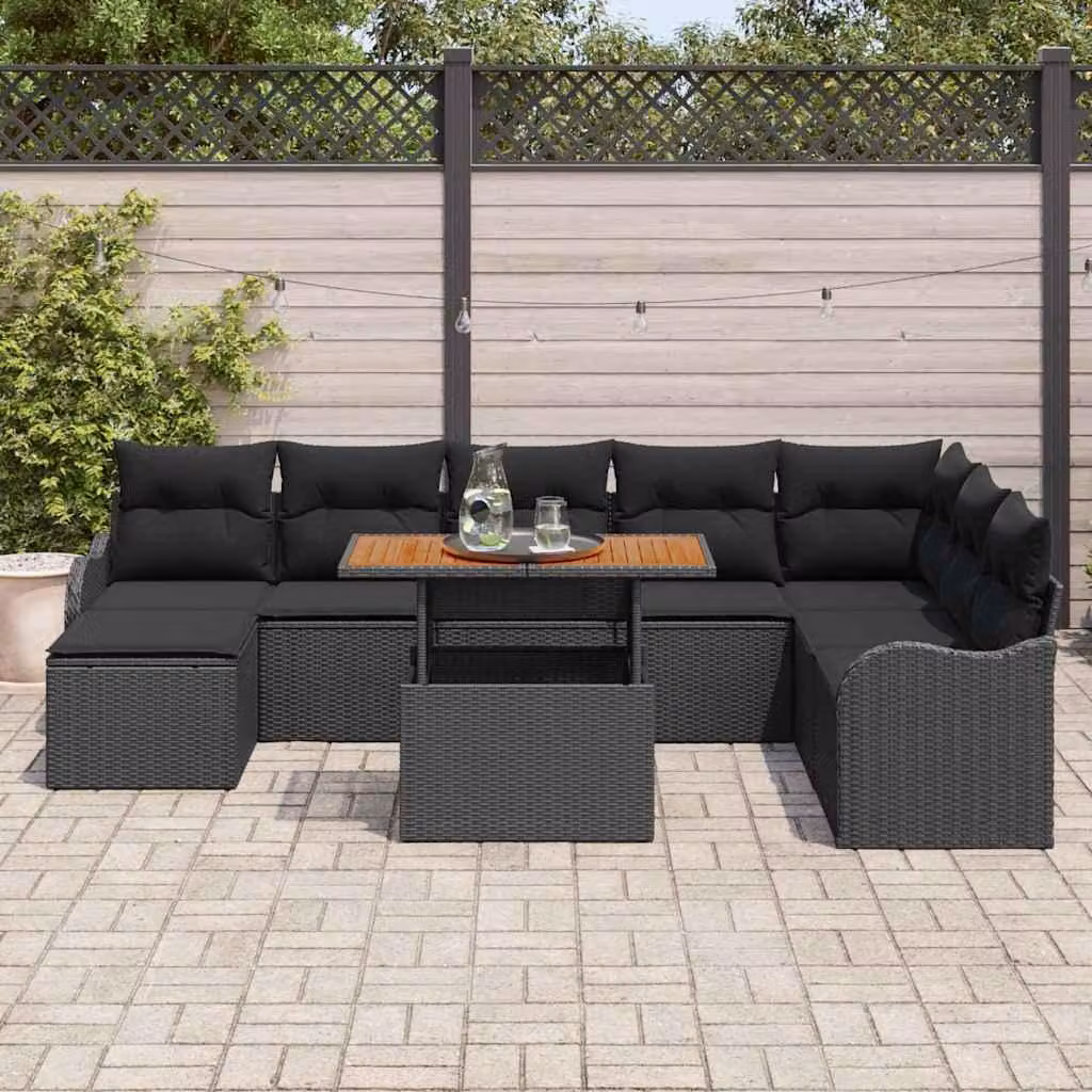 Maison Exclusive - Set da giardino composto da 9 pezzi, divano in rattan sintetico nero
