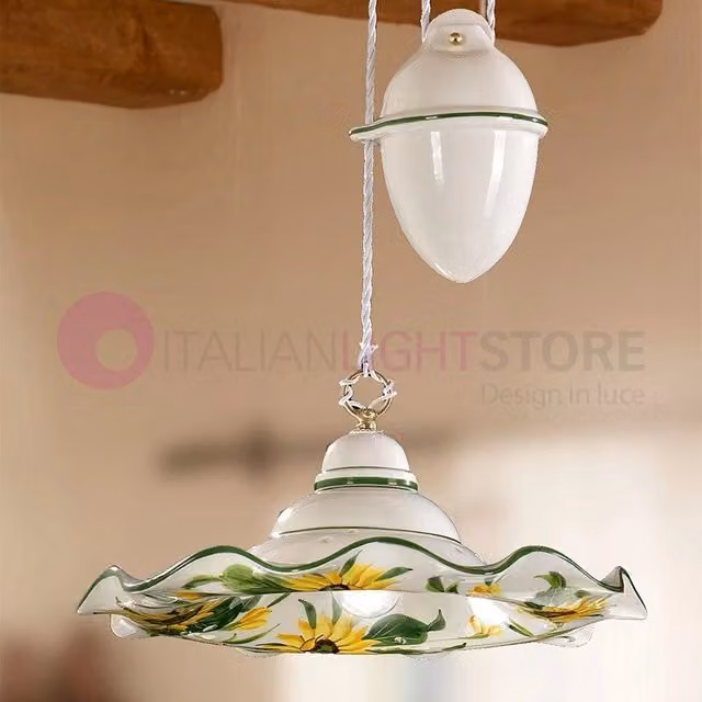 GIRASOLE Lampadario Saliscendi Ceramica d. 41 Rustico Country