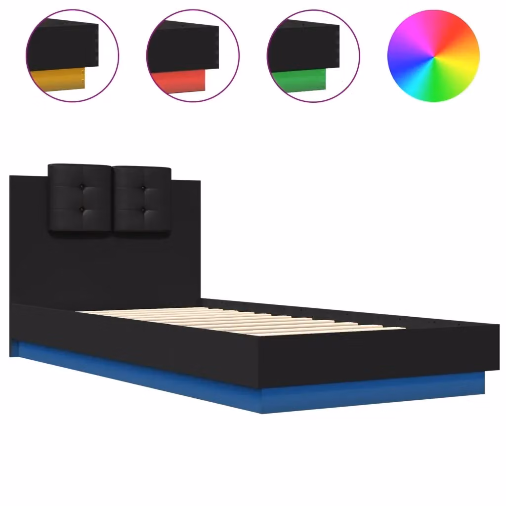 vidaXL Giroletto con Testiera, Illuminazione LED e Porta USB, Nero, 100x200 cm – 2
