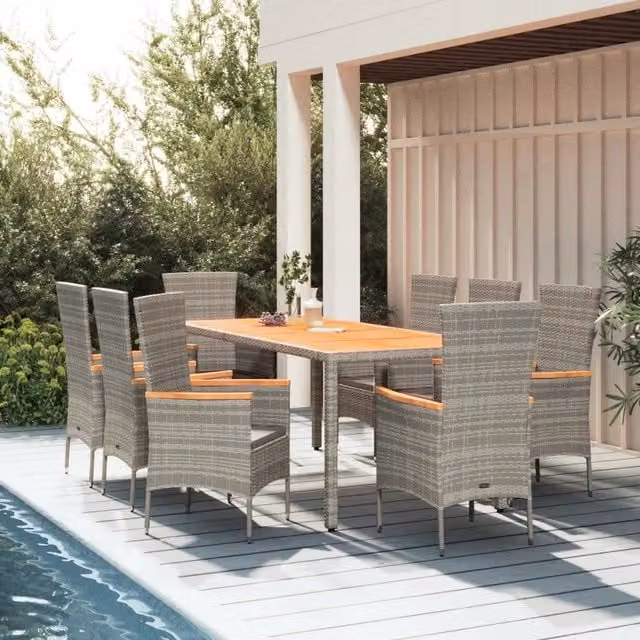 Set da Pranzo da Giardino 9 pz con Cuscini in Polyrattan Grigio 3157543