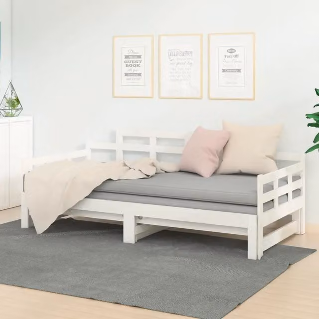 Dormeuse estraibile vidaXL in legno massello di pino bianco laccato L: 203,5 cm, P: 96 cm, H: 76 cm