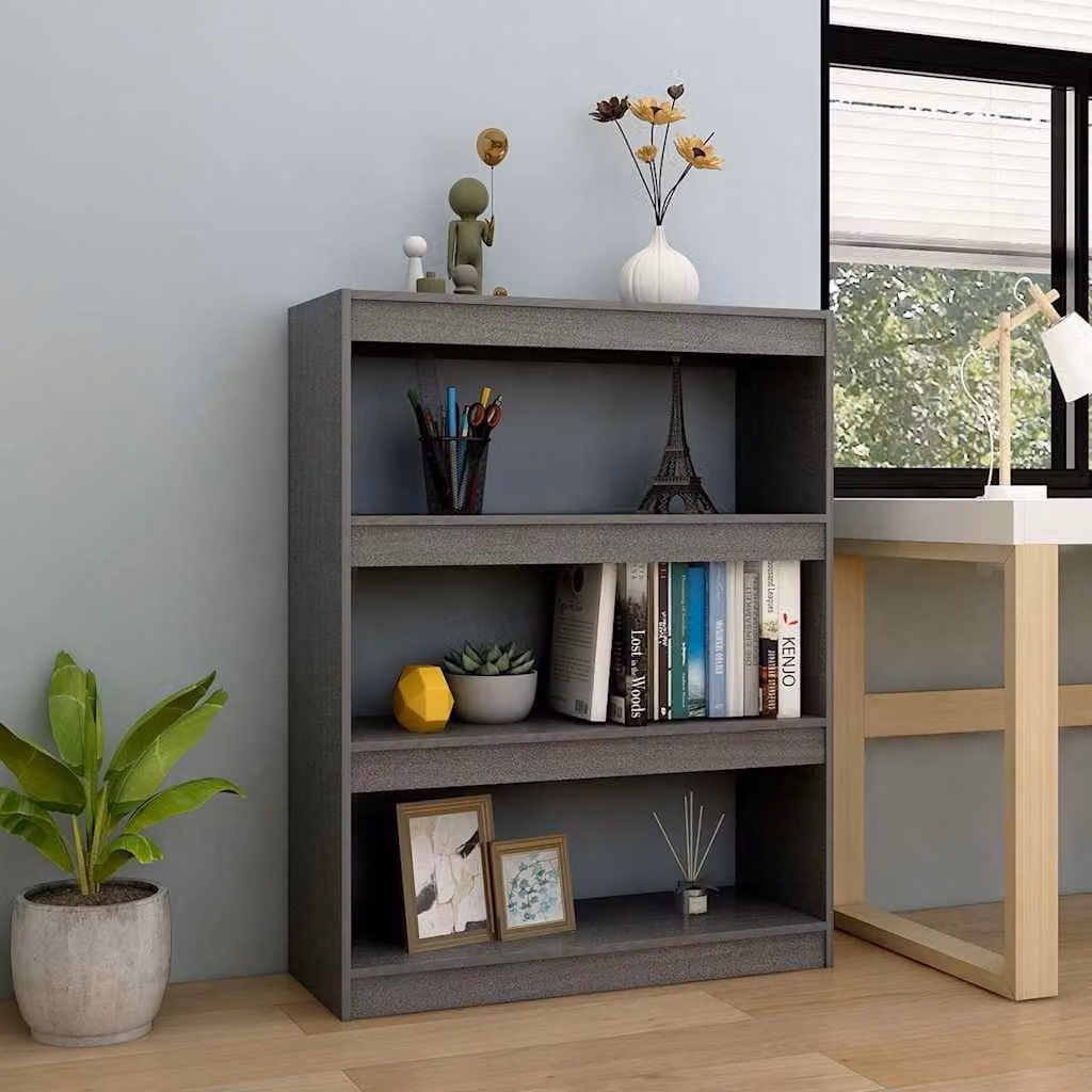 Libreria/Divisorio vidaXL in Legno di Pino Massello Grigio L: 100 cm, P: 30 cm, H: 103 cm