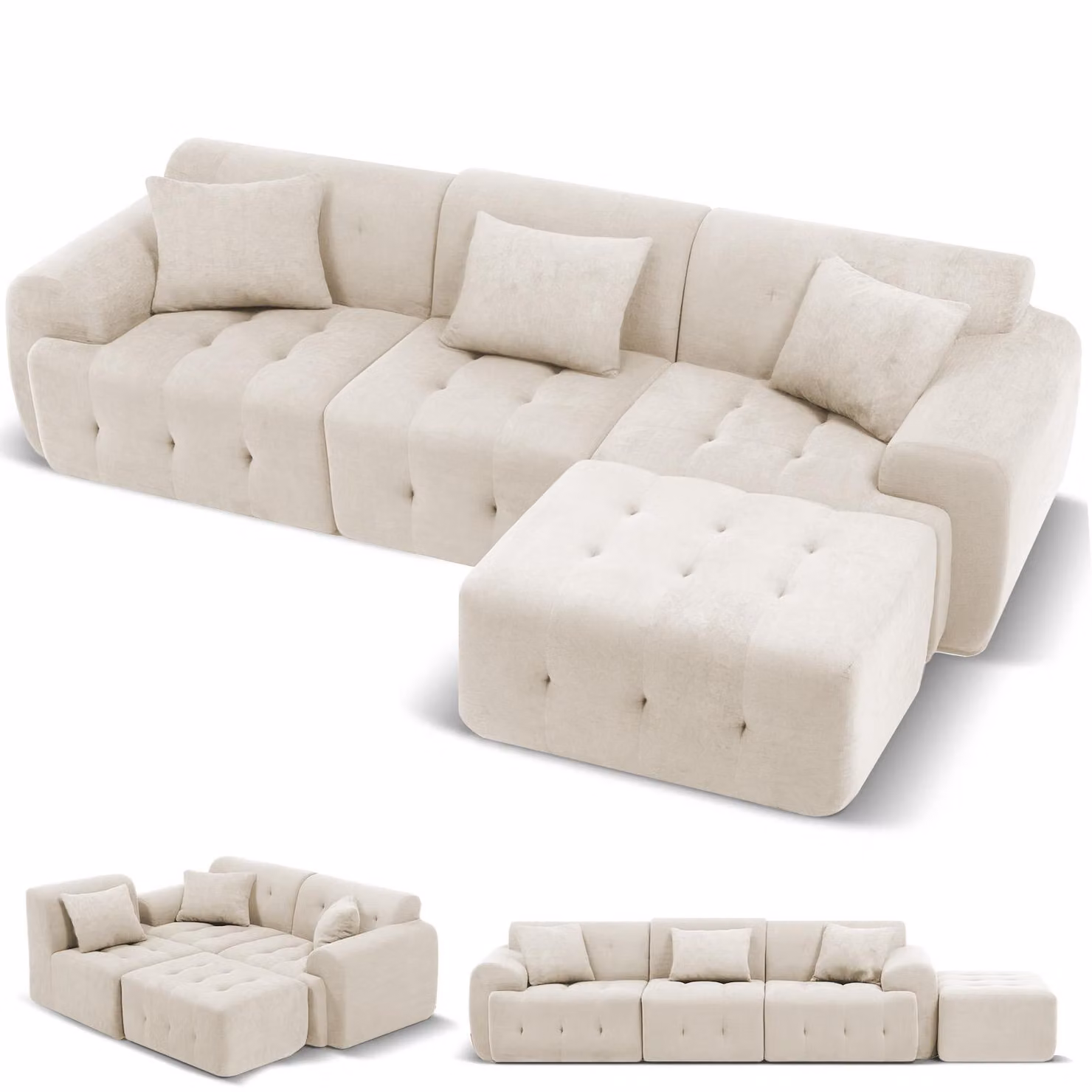 Divano ad angolo COMHOMA, 245 x 60 x 40 cm, divano modulare con funzione letto, divano letto, divano a L per soggiorno, imballato sottovuoto, combinabile in modo flessibile