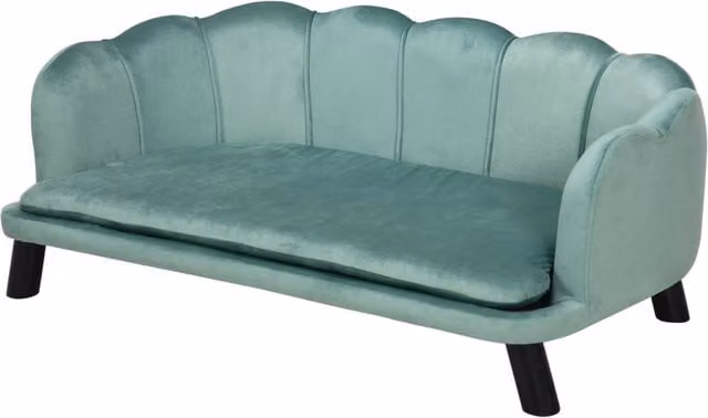 Divano per cani WISHDOR in tessuto velvet verde con gambe in legno L: 98,5 cm, P: 60,5 cm, H: 35,5 cm – 1