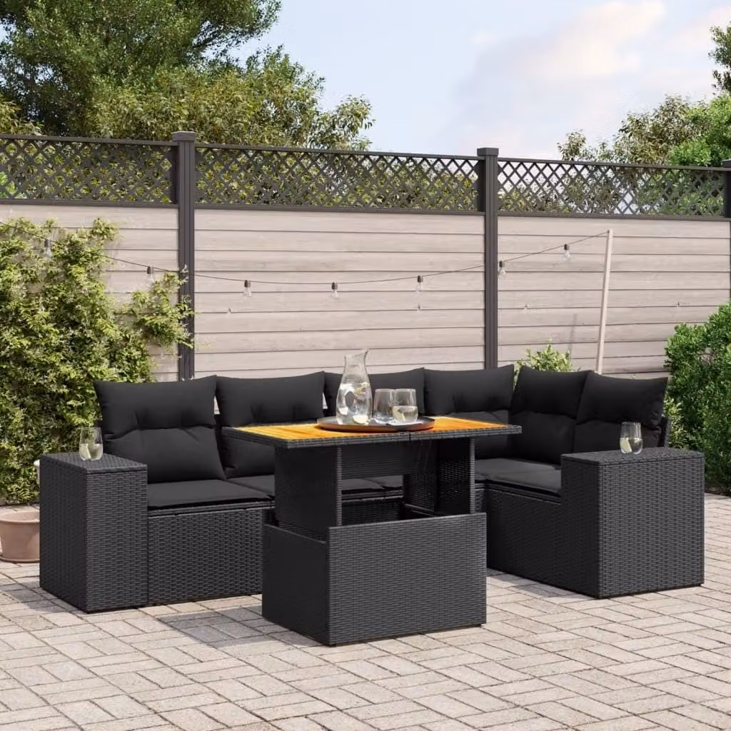 Maison Exclusive - Set Divano da Giardino 6 pz con Cuscini Nero in Polyrattan