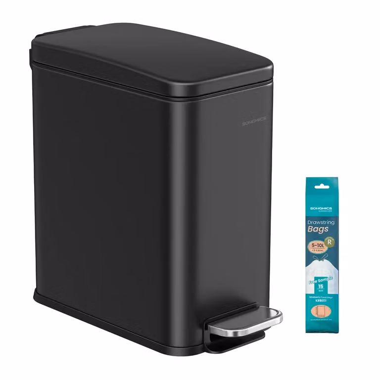 Cestino da Bagno Sottile per Piccoli Spazi, Nero / 10L (38,4 x 17 x 35 cm)