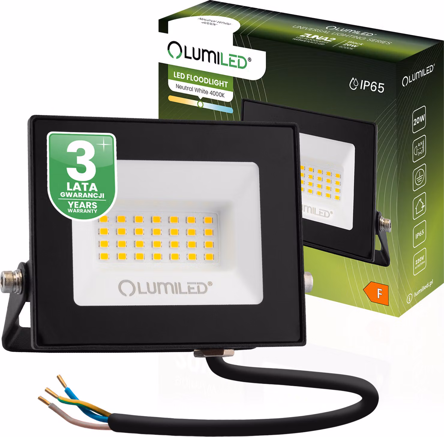 LUMILED Faretto LED 20W super luminoso per esterno 1800Lm Faretto LED per esterno IP65 impermeabile 4000K bianco neutro Proiettore proiettore nero Faretti proiettori