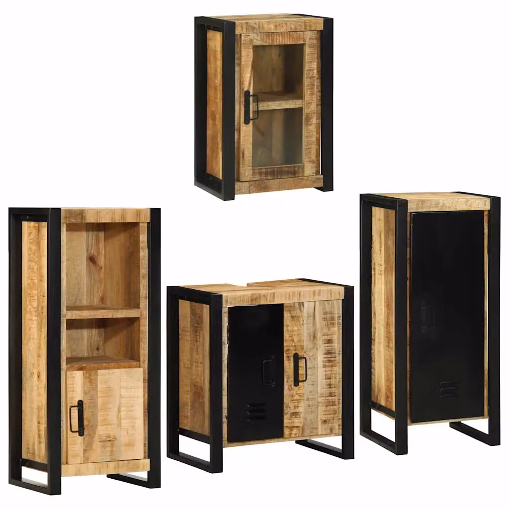 vidaXL Set di mobili per il bagno 4 pz Marrone Legno di Mango Massello