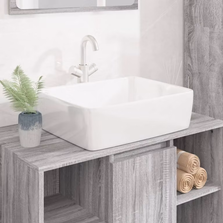 The Living Store Lavabo Bianco 48x37x13 cm in Vetroceramica Rettangolare