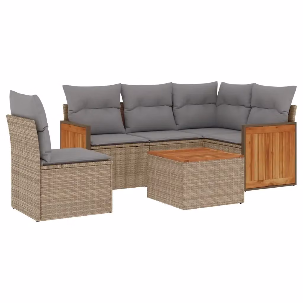 Set Divano da Giardino vidaXL 6 pz a Forma a L con Polyrattan e Cuscini Beige e Grigio – 2