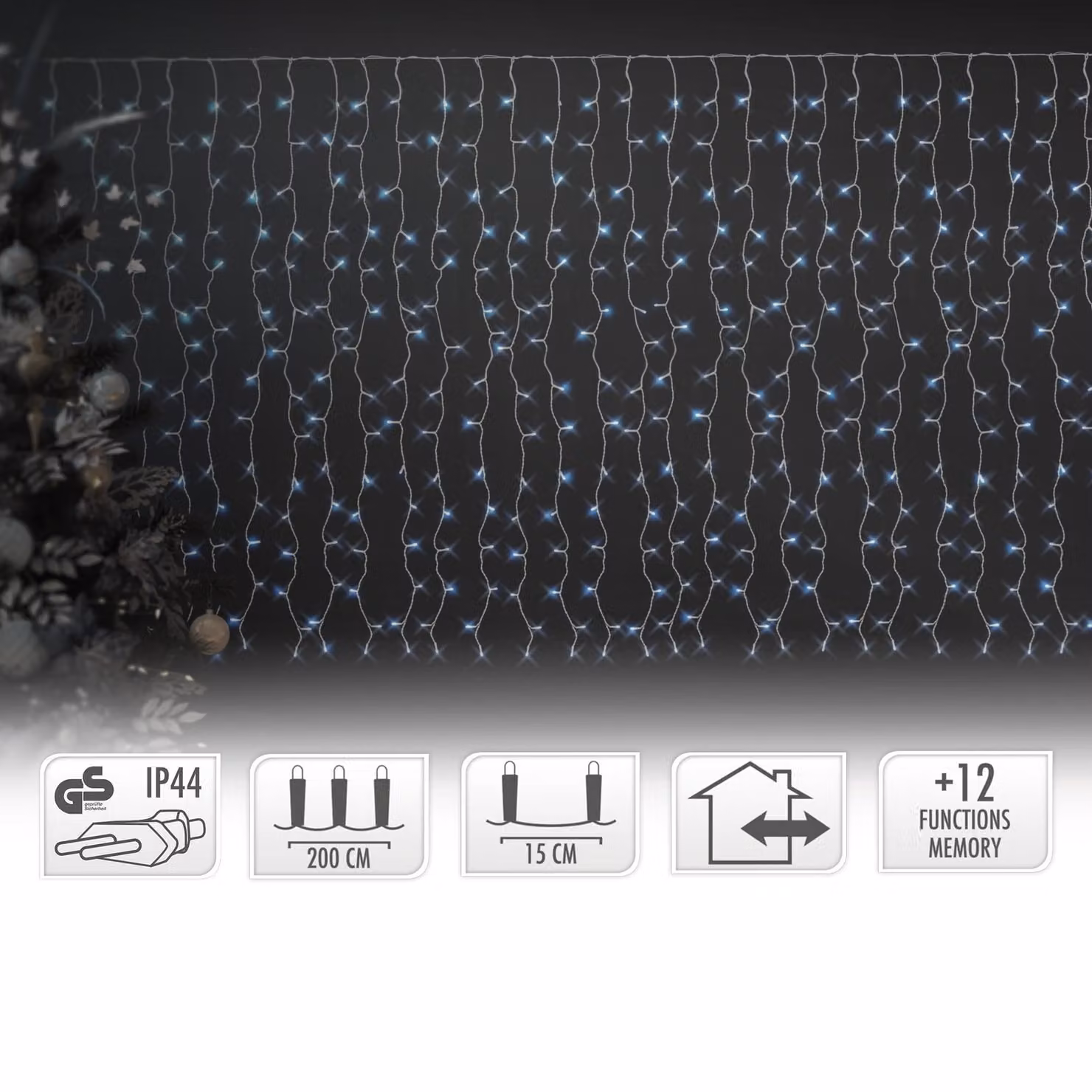 Ghirlanda luminosa da 240 LED, 12 posizioni, funzione di memoria, per interni/esterni