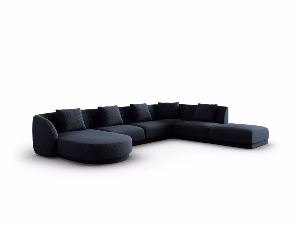 Divano panoramico destro Tulum di Cosmopolitan Design, modello a L da 6 posti in ciniglia blu reale per il tuo living room – 2