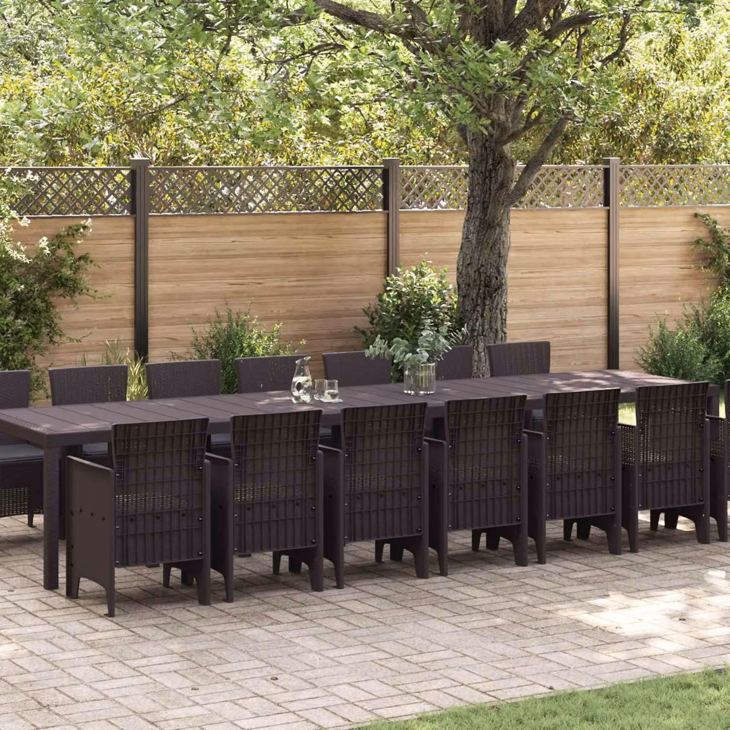 vidaXL Set da pranzo da giardino con cuscini 15 pz Marrone PP