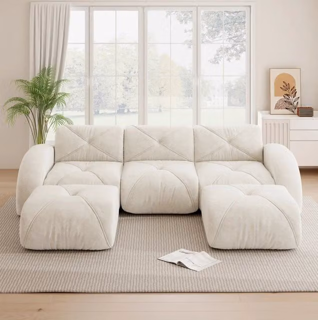 Divano modulare senza struttura in ciniglia beige chiaro HOMVRA