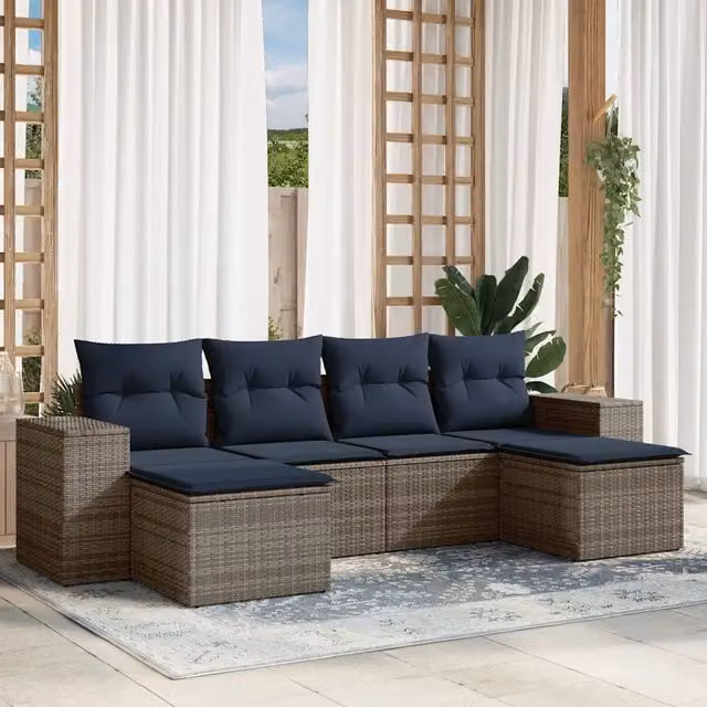 Set Divani da Giardino 6 pz con Cuscini Grigio in Polyrattan 3222920