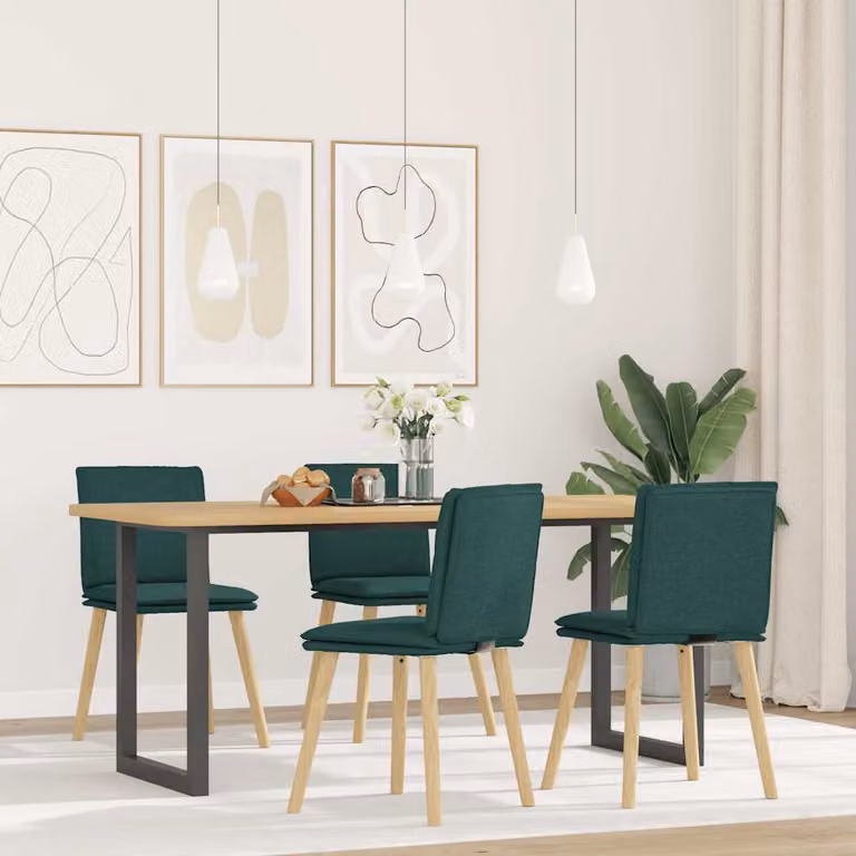 Set di 4 sedie da pranzo vidaXL in tessuto verde scuro con struttura in legno e metallo