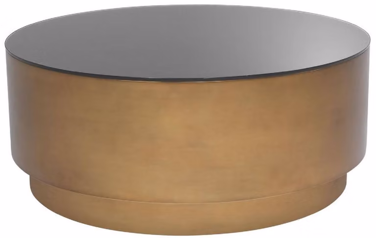 Casa Padrino Tavolino in ottone antico Ø 100 x H. 41 cm - Tavolo da soggiorno rotondo in acciaio con piano in vetro - Mobili Soggiorno - Mobili