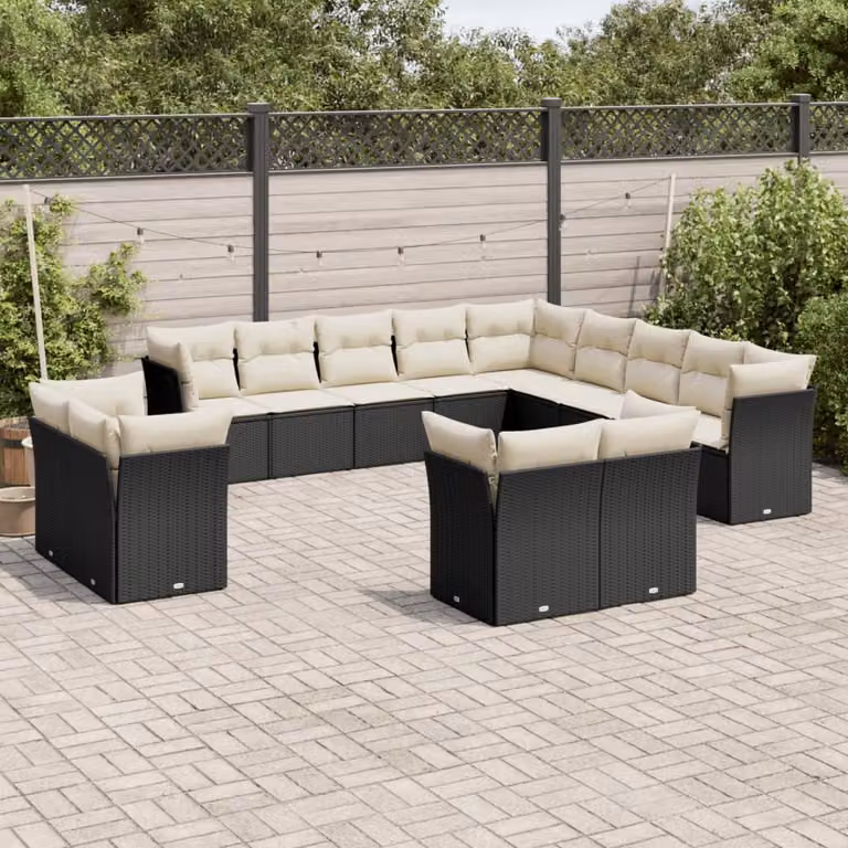 Set di divani da giardino vidaXL a forma di U in polyrattan nero con cuscini inclusi e coperture rimovibili