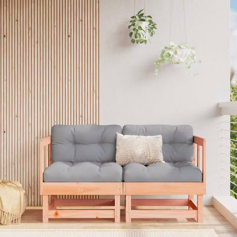 Set di 2 Divani Angolari vidaXL in Legno Massello di Douglas con Cuscini, Design Scandinavo per Giardino e Terrazza, Grigio o Marrone
