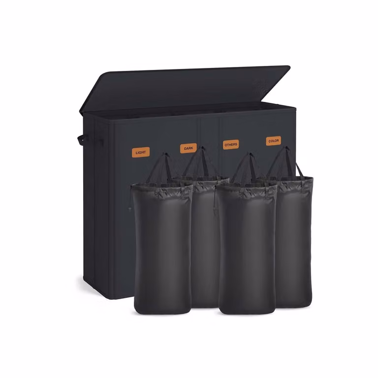 Cesto portabiancheria a scomparti con coperchio e sacchi lavabili, Nero Inchiostro / 210 L