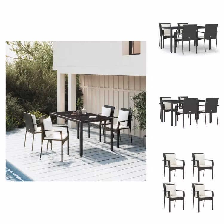 vidaXL Set da pranzo da giardino 5 pezzi con cuscini in poly rattan nero - Set di mobili da giardino