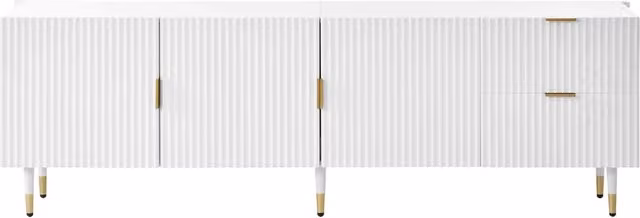 Mobile TV ¨C Minimal ¨C Bianco con maniglie e gambe dorate, cassetti e ripiani, 120x30x50
