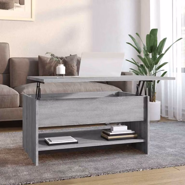 vidaXL Tavolino da Salotto Moderno in Legno Grigio con Meccanismo Sollevabile L: 80 cm, P: 50 cm, H: 40 cm