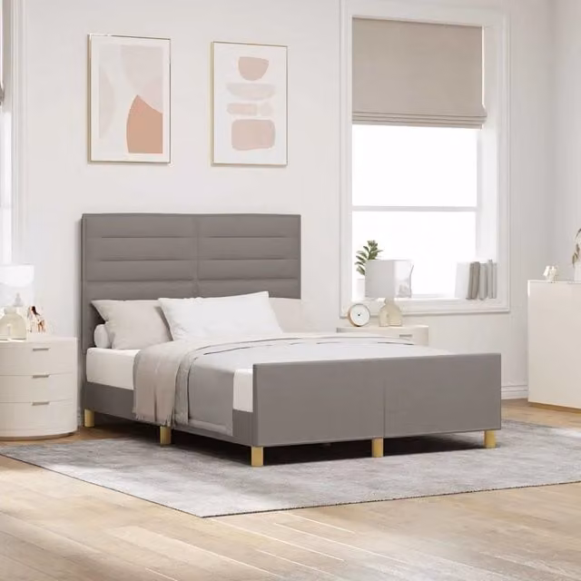 Struttura letto con testiera Talpa vidaXL in tessuto beige o grigio, L 140 x P 200 cm