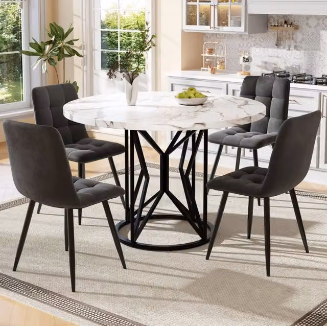 Set tavolo e 4 sedie 5 pezzi 100 x 100 x 76 cm MDF bianco metallo nero