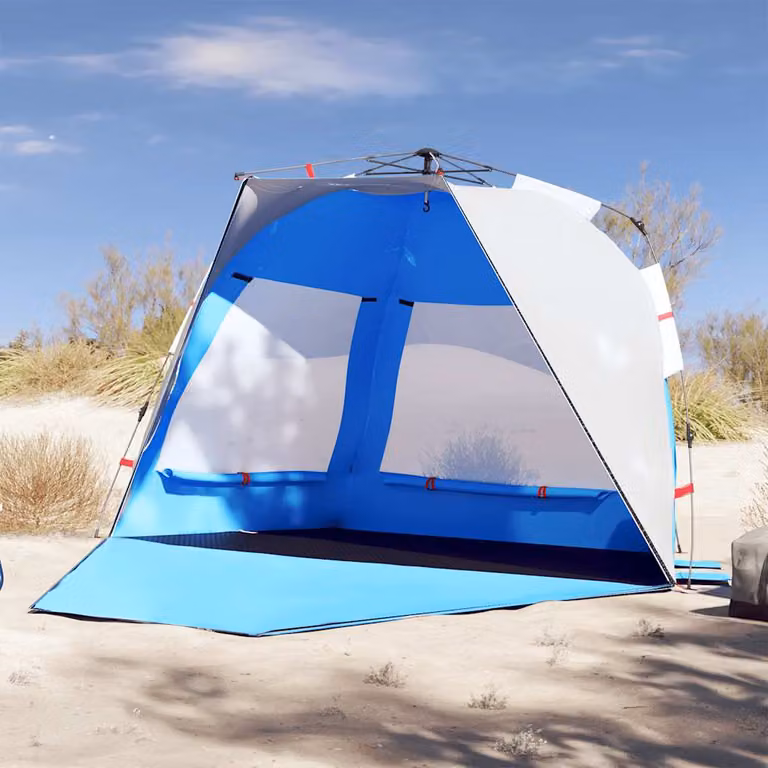 vidaXL Tenda da Spiaggia per 3 Persone, Blu, Impermeabile in Poliestere, L/P/H: 255 x 145 x 142 cm