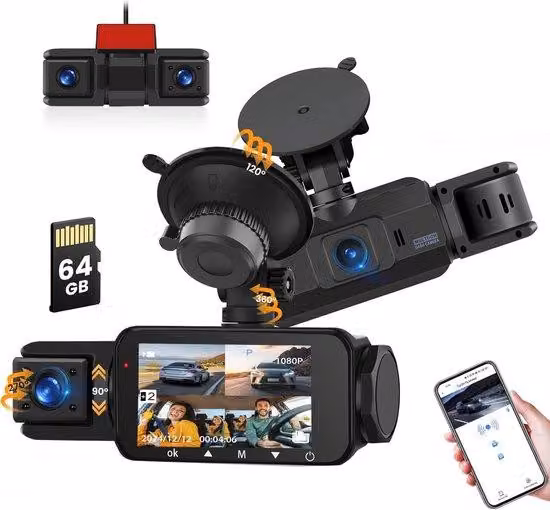 Telecamera anteriore e posteriore per auto – Doppia telecamera – Telecamera Full HD per auto – Visione notturna – Rilevatore di movimento – Grandangolo con zoom – Modalità parcheggio – Registrazione continua – Salvataggio su scheda SD