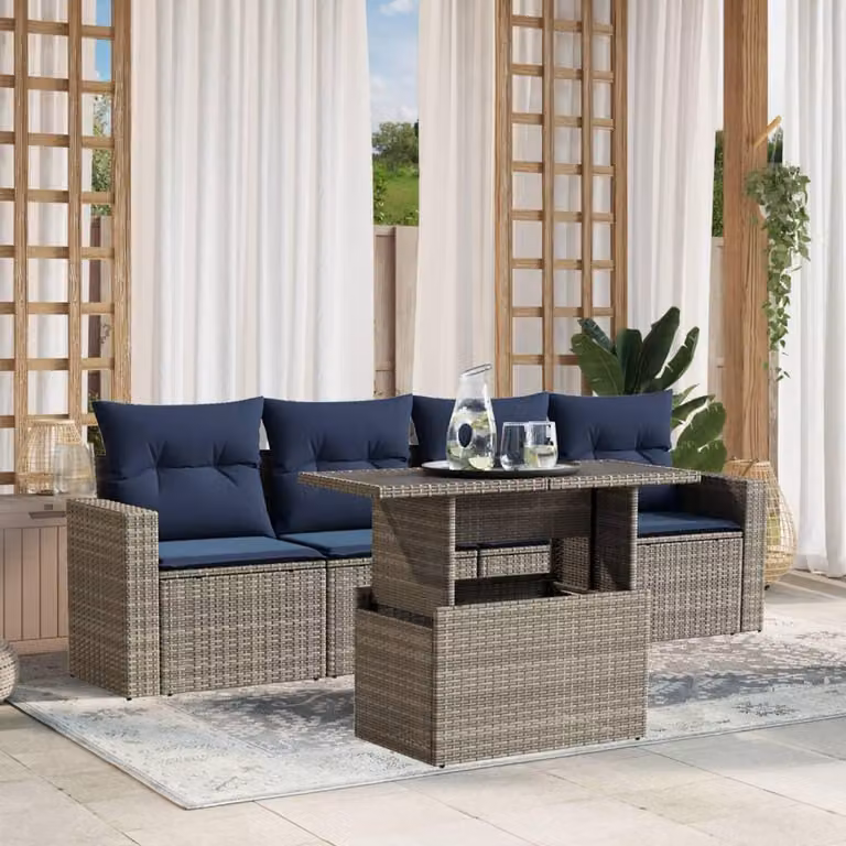 Maison Exclusive - Set di 5 divani da giardino con cuscini, grigio, polyrattan