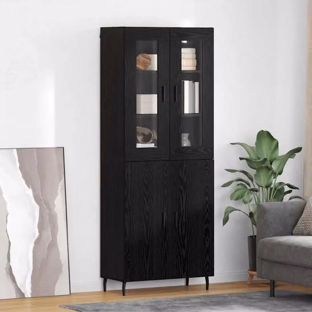 Set di 2 credenze moderne vidaXL in legno e metallo colore nero L/P/H: 69,5 x 34 x 180 cm