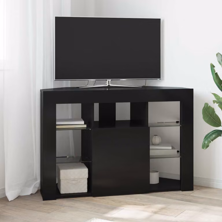 Mobile TV LED angolare vidaXL nero in legno ingegnerizzato con illuminazione integrata L 100 cm, P 40 cm, H 68 cm