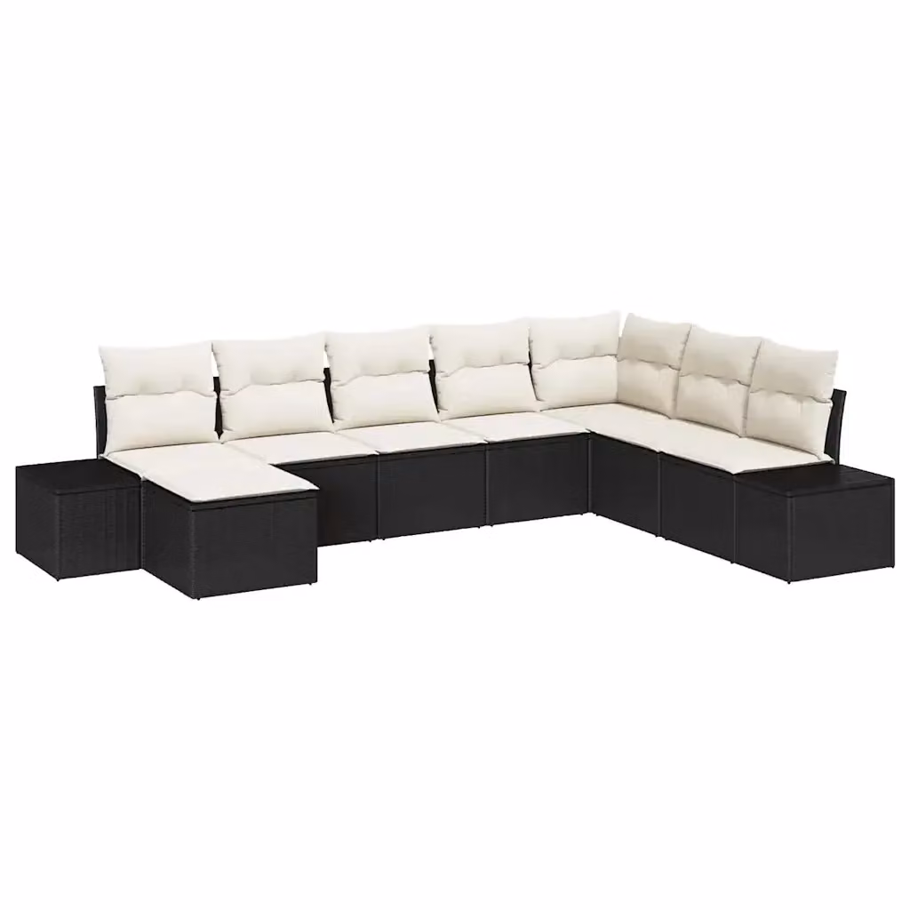 Set Divano da Giardino a L vidaXL in Polyrattan Nero con Cuscini e Ottoman, 8 Pezzi – 2