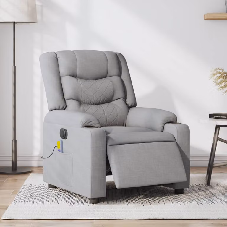 vidaXL Poltrona Reclinabile Elettrica con Massaggio in Tessuto Grigio