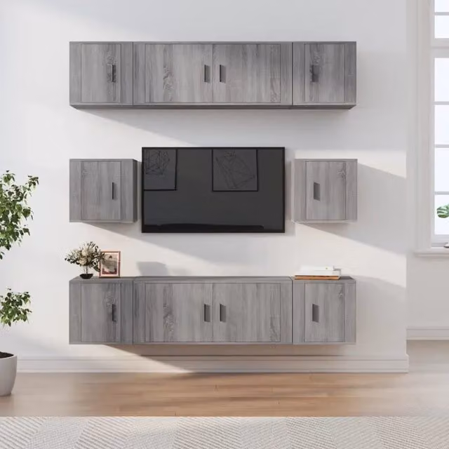 Set Mobili Porta TV da Parete vidaXL in Legno Grigio Opaco per Soggiorno