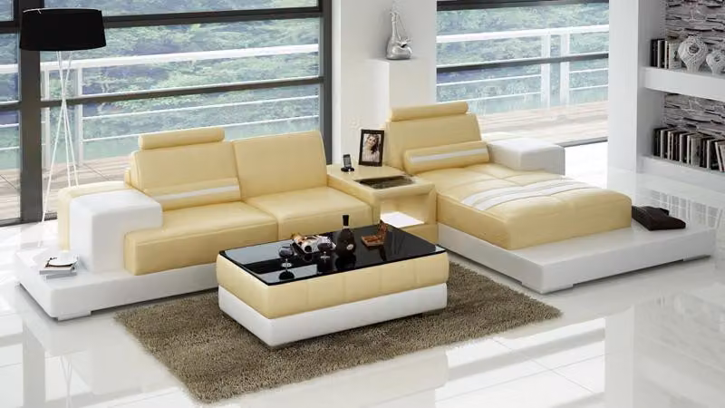 Ledersofa mit USB Wohnlandschaft Ecksofa Eck Garnitur Design Couch Sofa L6004D