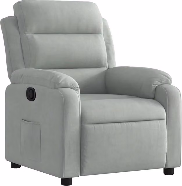 Poltrona | Sedia Relax Reclinabile Grigio Chiaro in Velluto