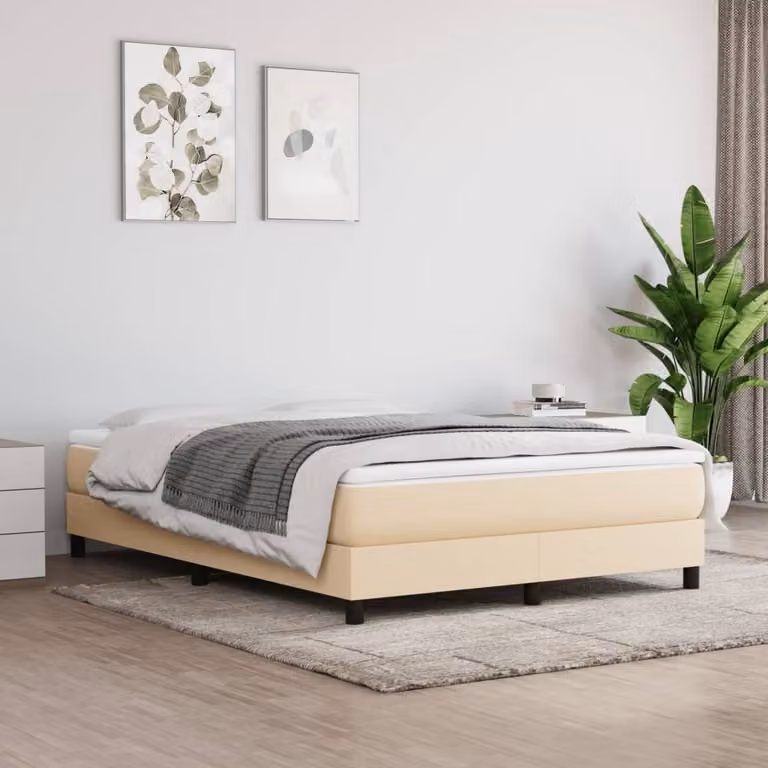 The Living Store Letto a molle con materasso crema 140x190 cm in tessuto