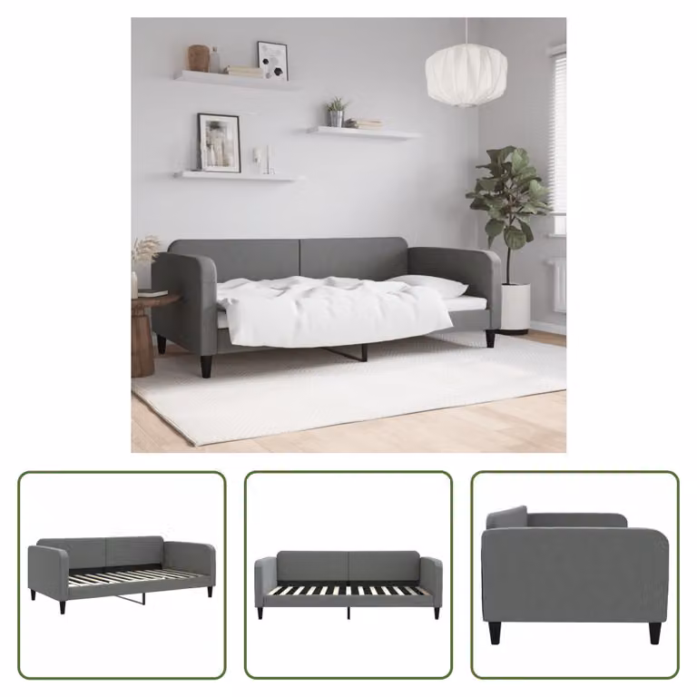 The Living Store Letto da giorno grigio scuro 100x200 cm tessuto